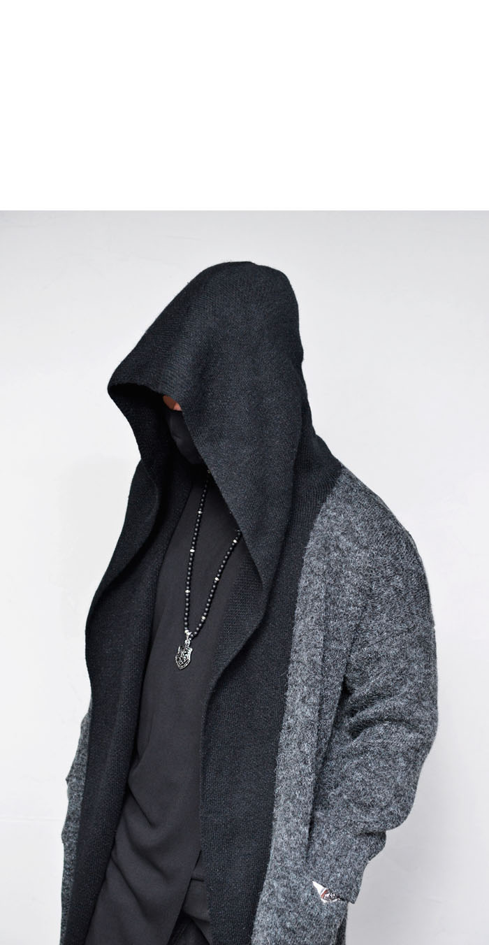 Outerwear :: Cardigans :: Contrast Hooded Wool Long-Cardigan 208 ...